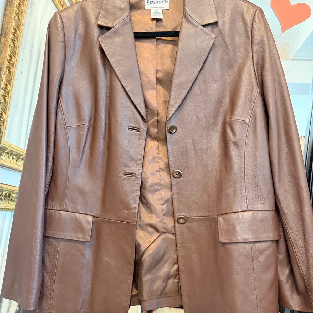 Pendleton Brown Leather Blazer Jacket - image 4
